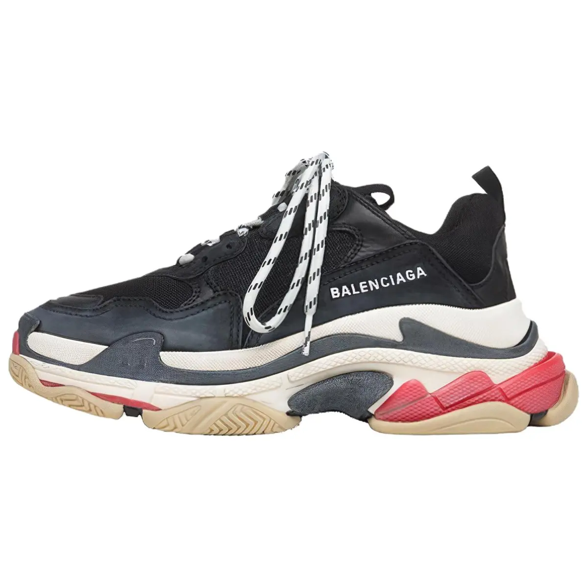 Balenciaga Triple S Distressed Low top Chunky Sneakers Women's Black Red