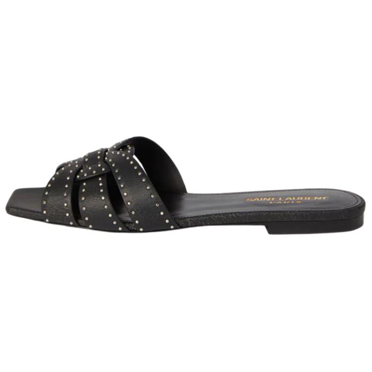 SAINT LAURENT Logo Detailed Studded Slip On Sandals Women's