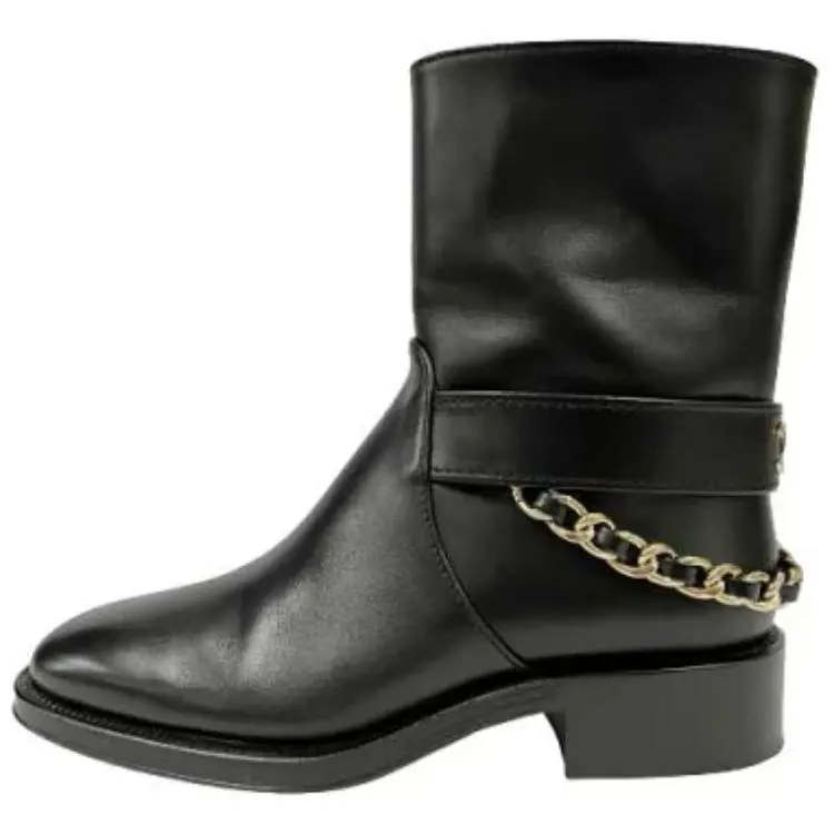 CHANEL Cow Leather Fashion Ankle Boots Women's Black