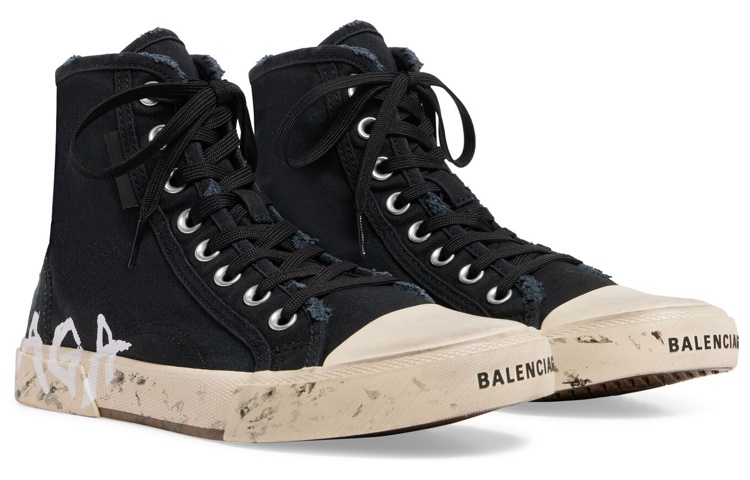 Мужские кеды Balenciaga Paris High Top Graffiti (черные) — фото 3