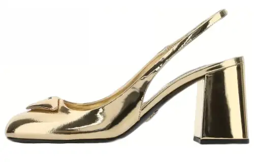 PRADA Leather Chunky Heel Women's Casual Shoes Women's Gold