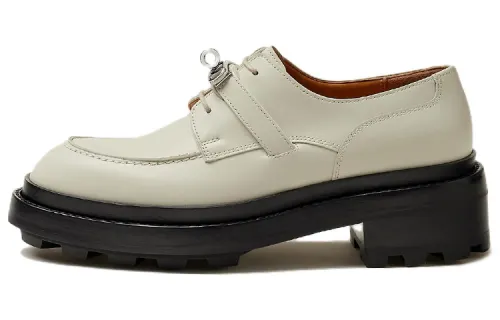 HERMES First Cow Leather Oxford Shoes Women's White