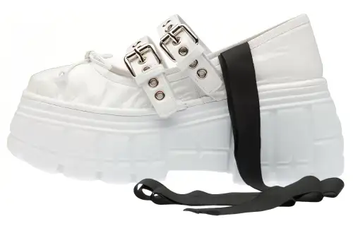 MIU MIU Naplak Leather Platform Shoes Women's White