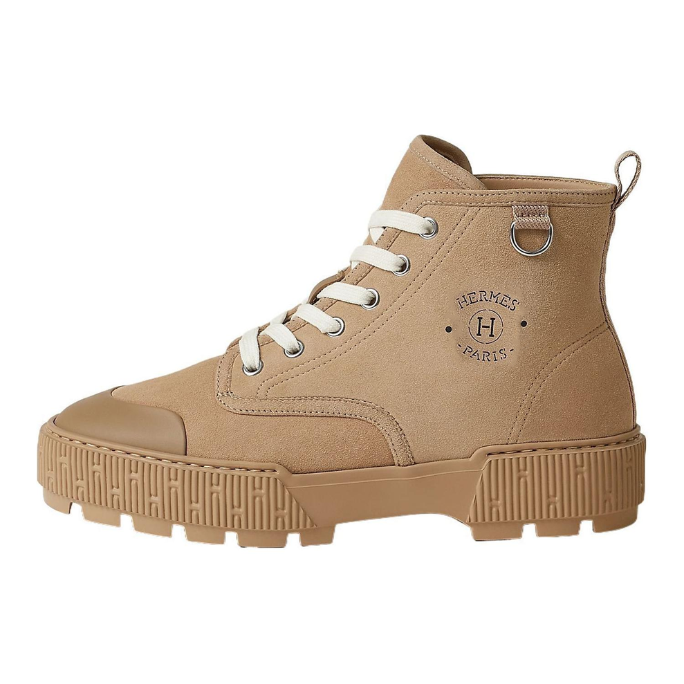 HERMES Itineraire Leather Short Combat Boots Women's Brown