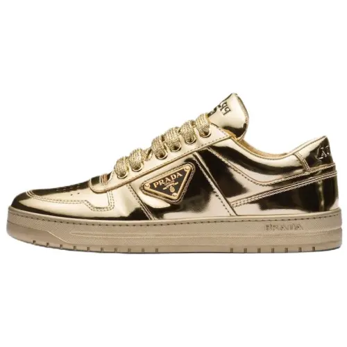 PRADA Downtown Leather Low top Stylish Skateboarding Shoes Women's Gold