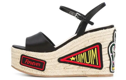 MIU MIU Leather One Strap Sandals Women's Black