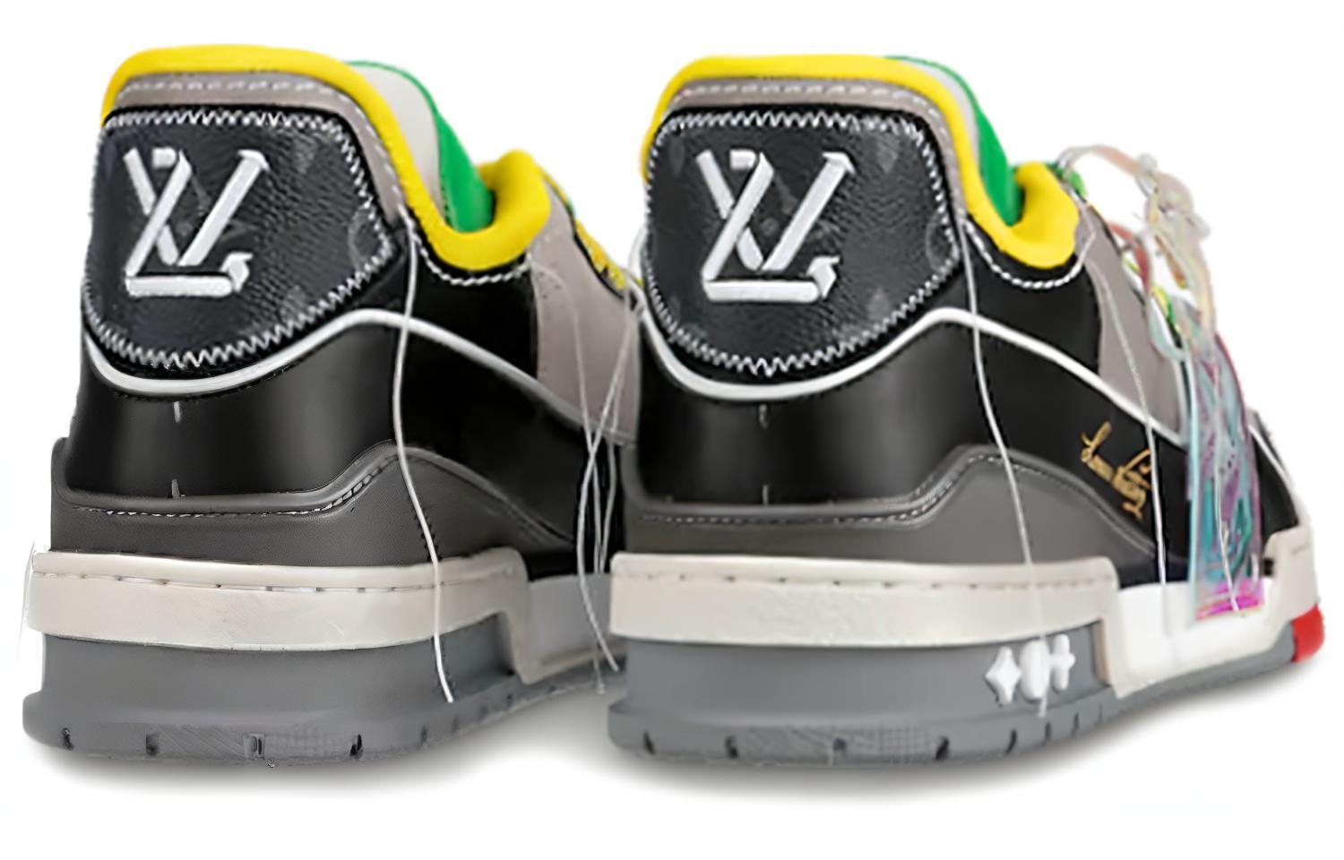 Мужские кеды Louis Vuitton Trainer (черно-серо-зеленые) — фото 4