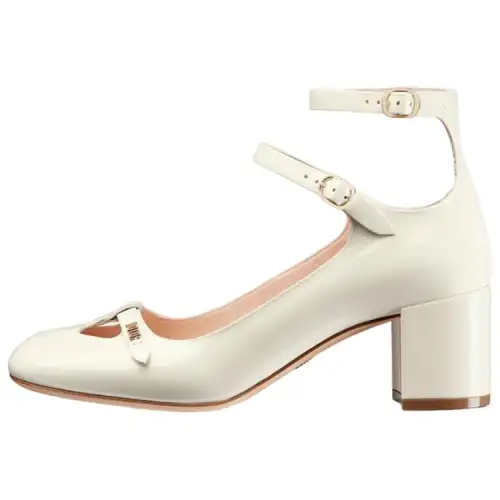 DIOR Aime Patent Leather Chunky Heel High Heels Women's White