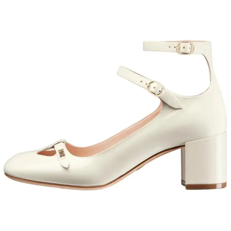 DIOR Aime Patent Leather Chunky Heel High Heels Women's White