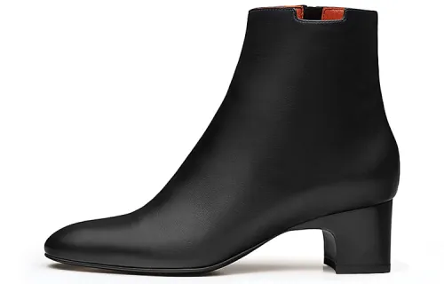 HERMES Demarche Leather Ankle Boots Women's Black