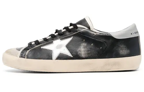 Golden Goose Super Star Leather Lace Up Low top Stylish Skateboarding Shoes Men's Black White Distressed