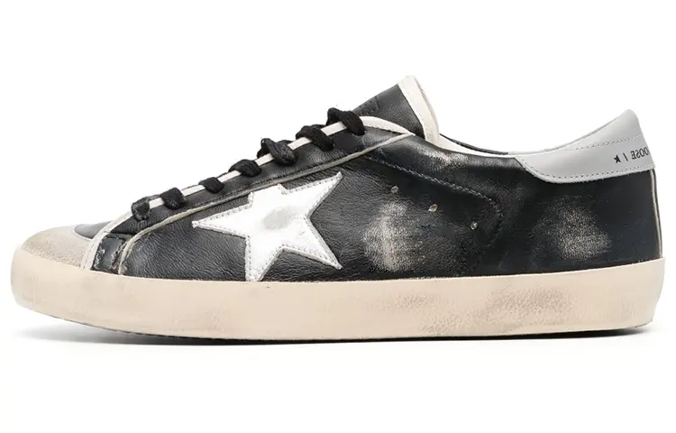 Golden Goose Super Star Leather Lace Up Low top Stylish Skateboarding Shoes Men's Black White Distressed
