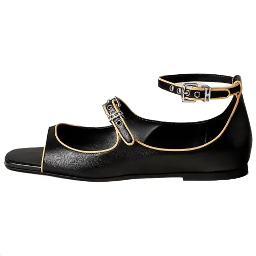 HERMES Kristen One Strap Sandals 0.5cm Women's Black