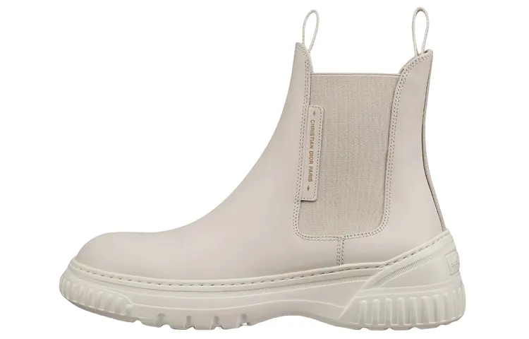 DIOR D Racer Calfskin Fashion Short Chelsea Boots Women's White