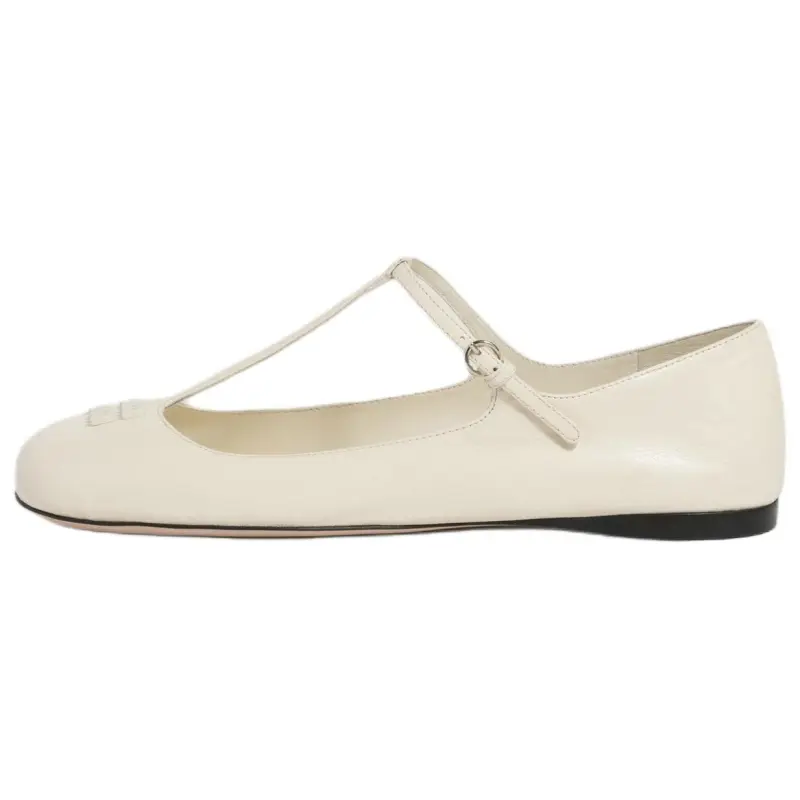 MIU MIU Leather Flat Casual Shoes Women's Ivory White