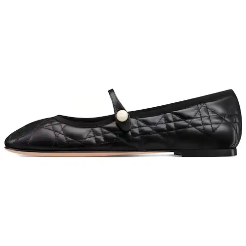 DIOR BALLET FLAT Leather Flat Casual Shoes Women's Black
