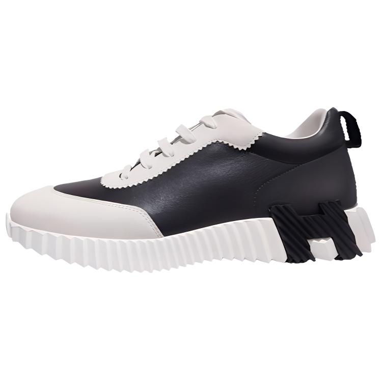 HERMES Bouncing Cow Leather Lace Up Cushioning Low top Casual Shoes Men's White Gray
