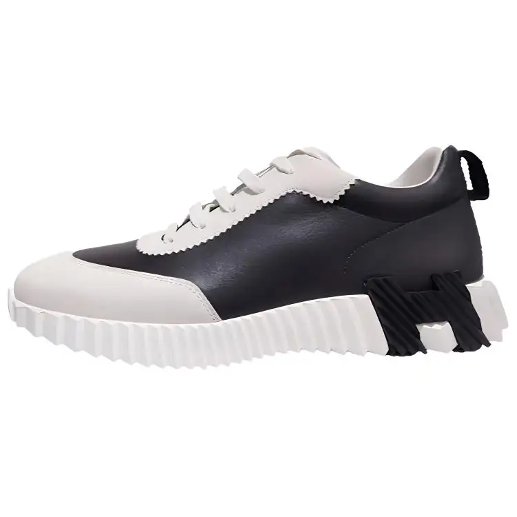 HERMES Bouncing Cow Leather Lace Up Cushioning Low top Casual Shoes Men's White Gray