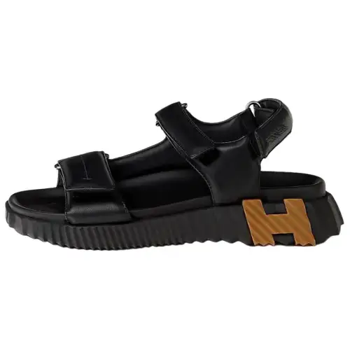 HERMES Junior Leather One Strap Sandals 3.7cm Women's Black