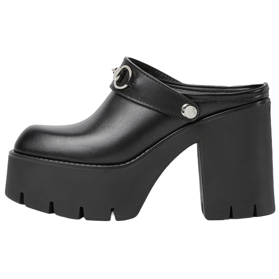 GUCCI Horsebit Closed Toe Slippers 10.9cm Women's Black