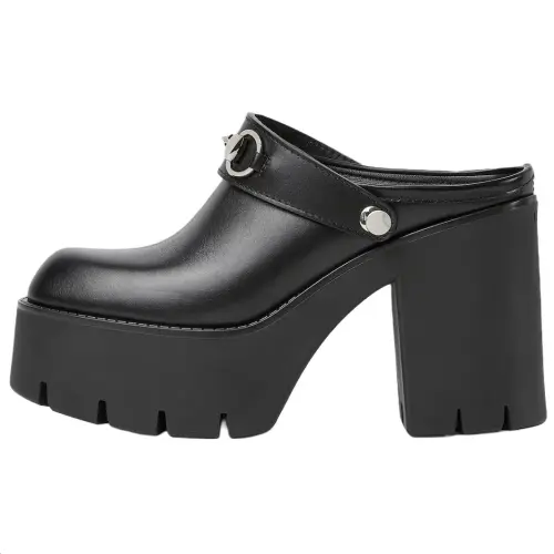 GUCCI Horsebit Closed Toe Slippers 10.9cm Women's Black