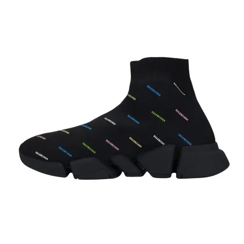 Balenciaga Speed 2.0 AllOver Logo Recycled Knit Black Multicolor
