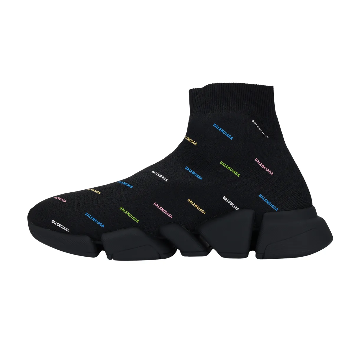 Balenciaga Speed 2.0 AllOver Logo Recycled Knit Black Multicolor