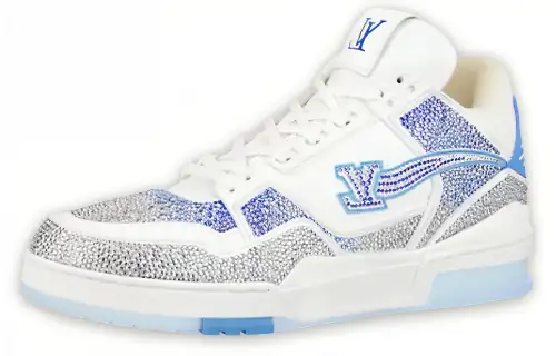 LOUIS VUITTON Trainer Sneakers 'White With Shiny Grey Blue Crystals'