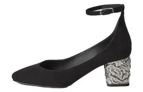 HERMES Chaine D'Ancre Leather Comfortable And Trendy Chunky Heel High Heels 6CM Women's Black