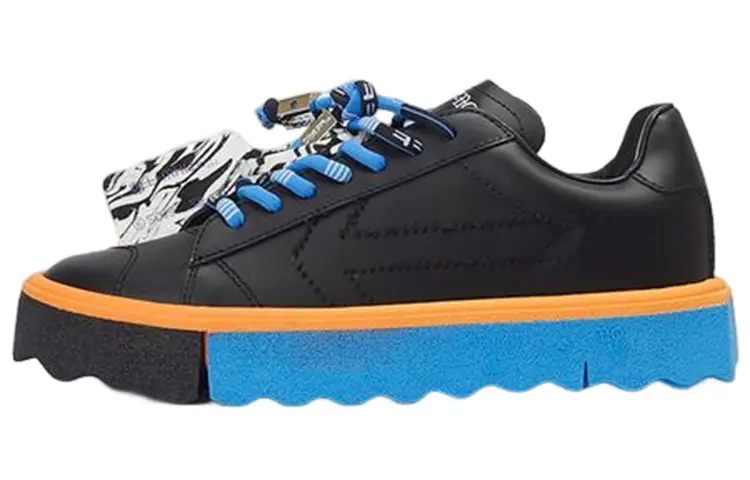 OFF WHITE Leather Lace Up Low top Casual Shoes Women's Black