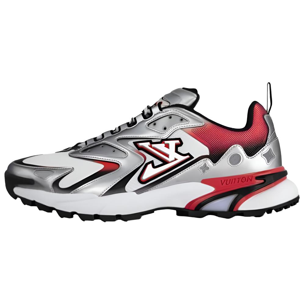 LOUIS VUITTON Runner Tatic Leather Low top Casual Shoes Men's Silver Red