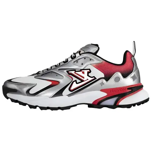 LOUIS VUITTON Runner Tatic Leather Low top Casual Shoes Men's Silver Red