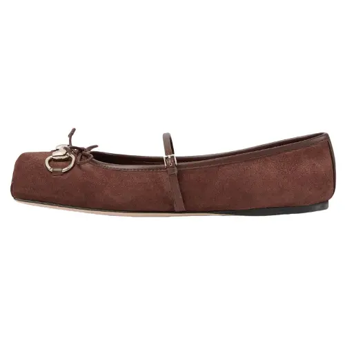 GUCCI Horsebit Flat Casual Shoes Women's Brown
