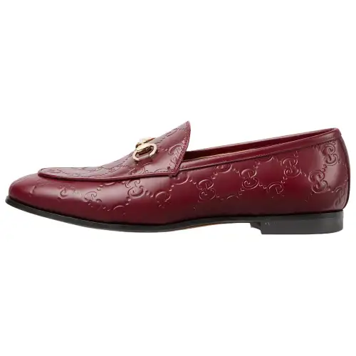 GUCCI Jordaan Leather Loafers Women's Red