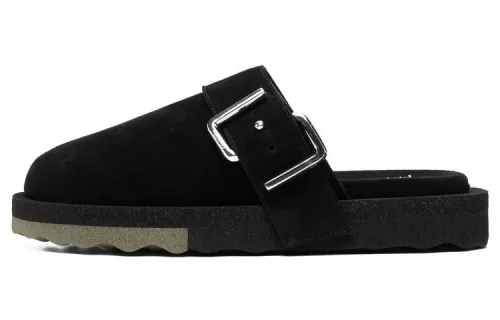 OFF WHITE Sponge Buckle Slippers Black Khaki