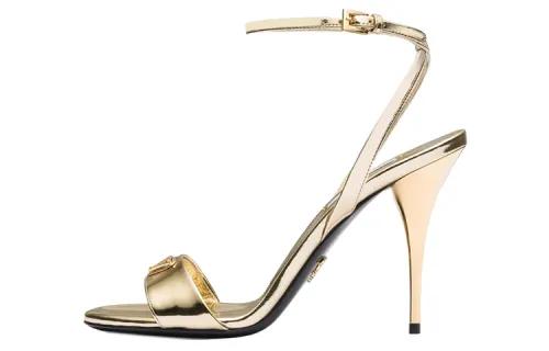 PRADA Leather Metal Buckle One Strap Sandals 10cm Women's Gold