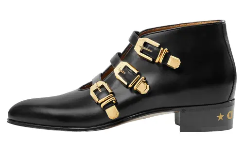 GUCCI Buckled Leather Ankle Boots