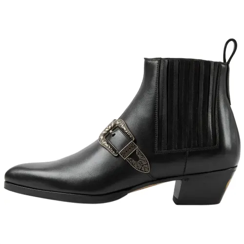 GUCCI Leather Short Chelsea Boots 5CM Men's Black