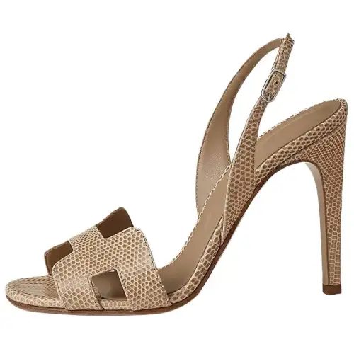 HERMES Holy Leather One Strap Sandals 10.5cm Women's Beige