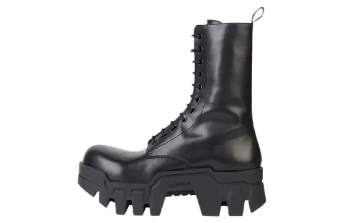Balenciaga Bulldozer Laceup Boot Black Calfskin