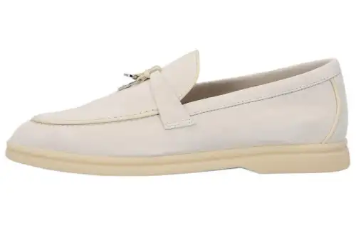 Loro Piana Summer Charms Walk Suede Loafers Women's White