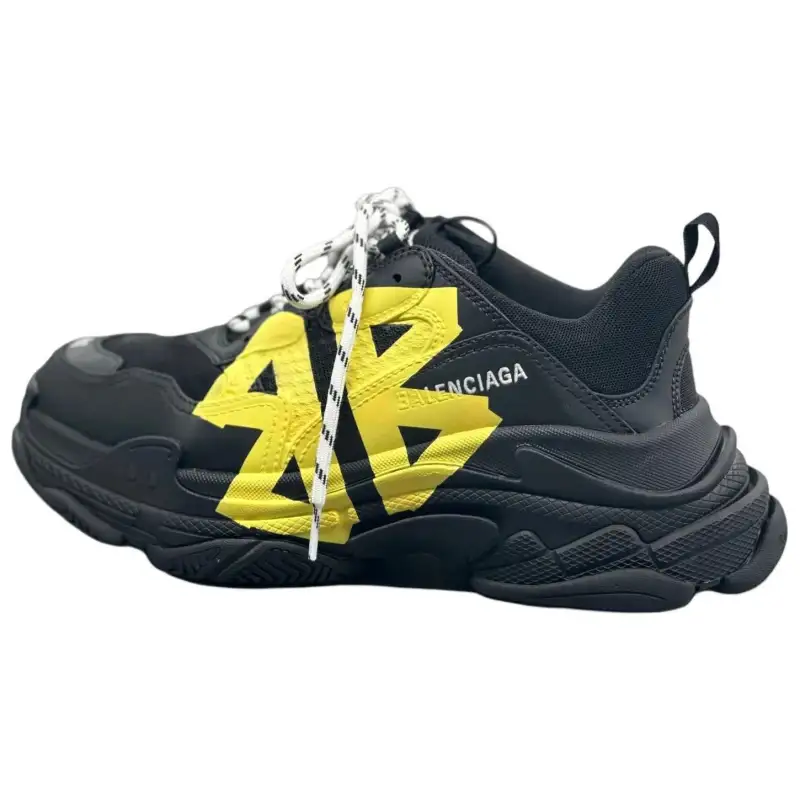 Balenciaga Triple S Tape Type Low top Casual Shoes Women's Black & Yellow
