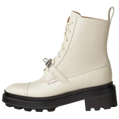 HERMES Funk Calfskin Ankle Boots 5CM Women's White