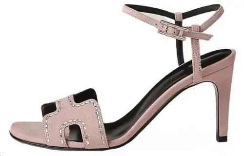 HERMES Heden Leather One Strap Sandals 8cm Women's Light Pink