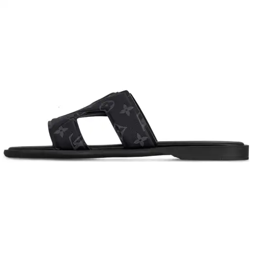 LOUIS VUITTON Oasis cow leather printed round toe open toe slippers men's black