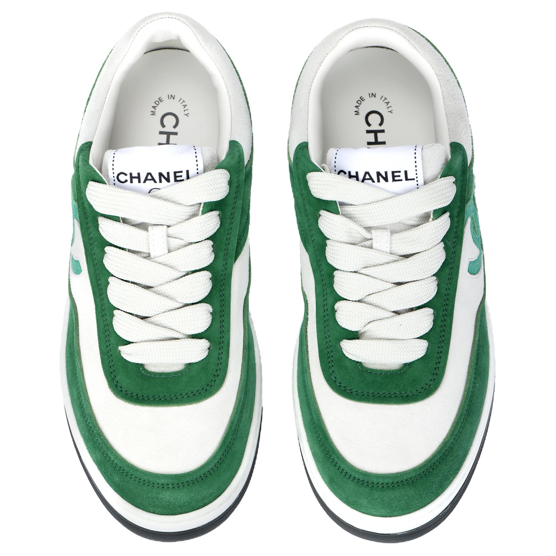 Женские кеды Chanel G39978 (бело-зеленые) — фото 3