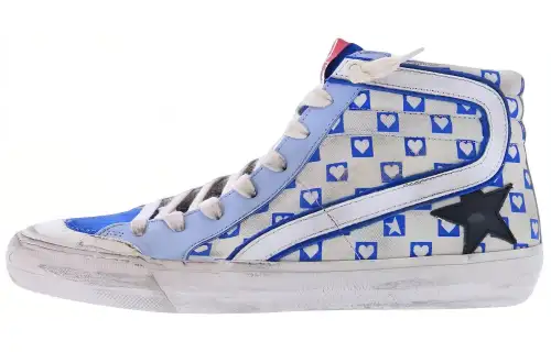 Golden Goose Slide Skateboard Shoes Women's High Top Blue