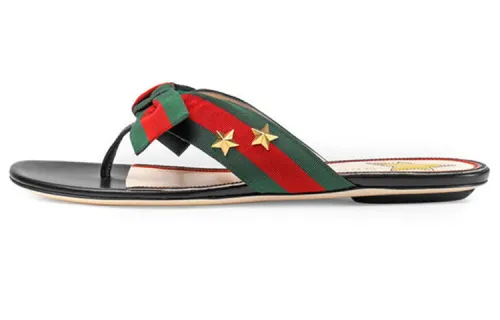 Gucci Wmns Web Bow Accent G-Thong Sandal 'Black' Women's
