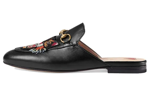 GUCCI Princetown Leather Slipper With Angry Cat Women's Casual Shoes Women's Black