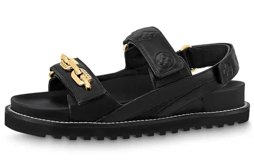 LOUIS VUITTON Paseo Comfort Leather Beach Sandals Women's Black